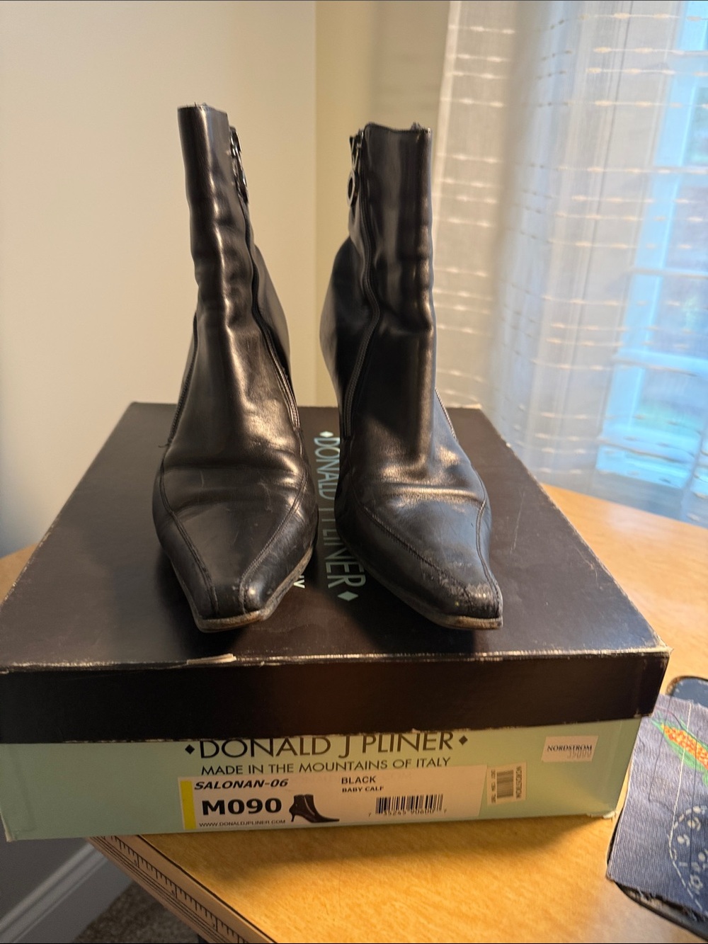 Donald J. Pliner Black Pointed Toe Leather Ankle Booties